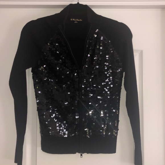 Black sequin sweater jacket. - Picture 3 of 4